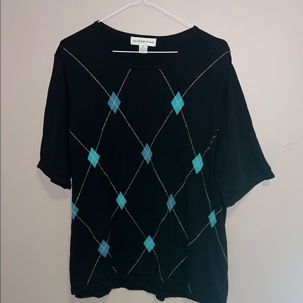 Vintage August Max Black and Blue Argyle sweater